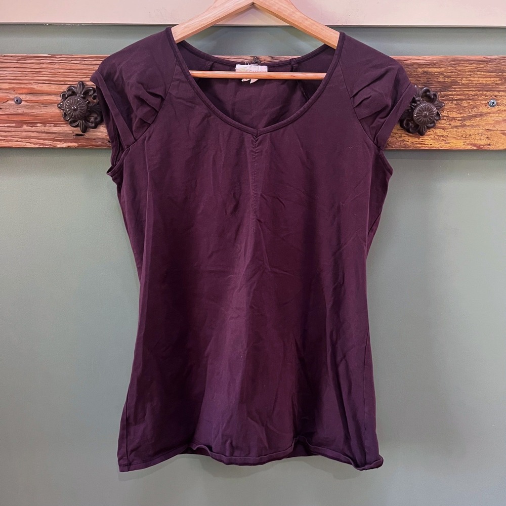 Under the Canopy Womens XL Plum Purple V-Neck Pleated Cap Sleeve Top